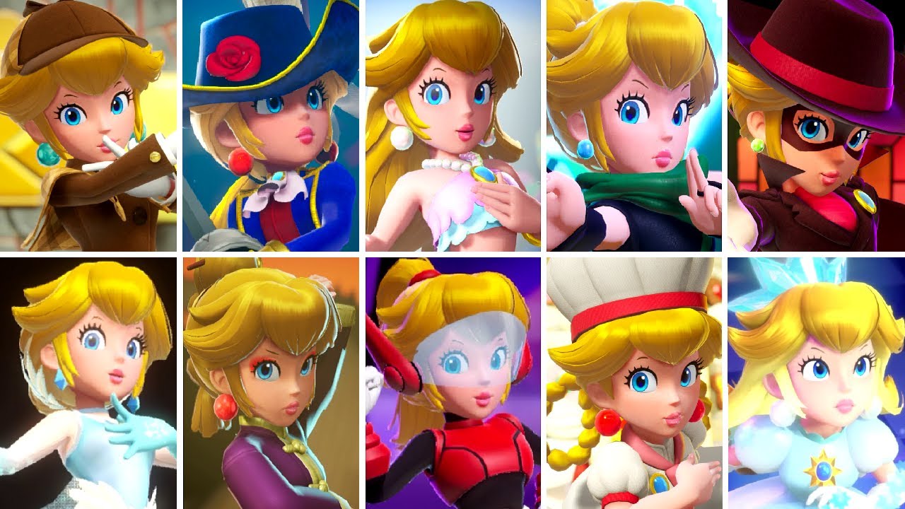Princess Peach Showtime! - All Power-Up Transformations & Victory Animations