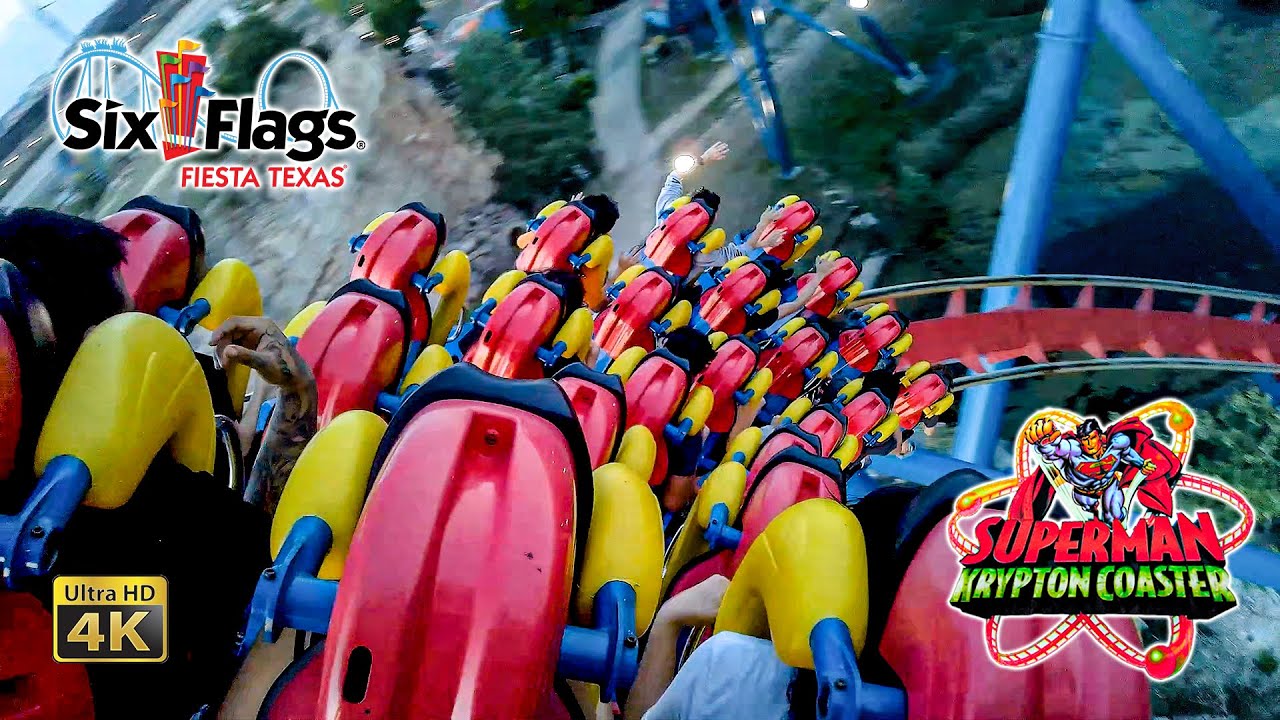 2021 Superman Krypton Coaster at Sunset On Ride Ultra HD 4K POV Six Flags Fiesta Texas