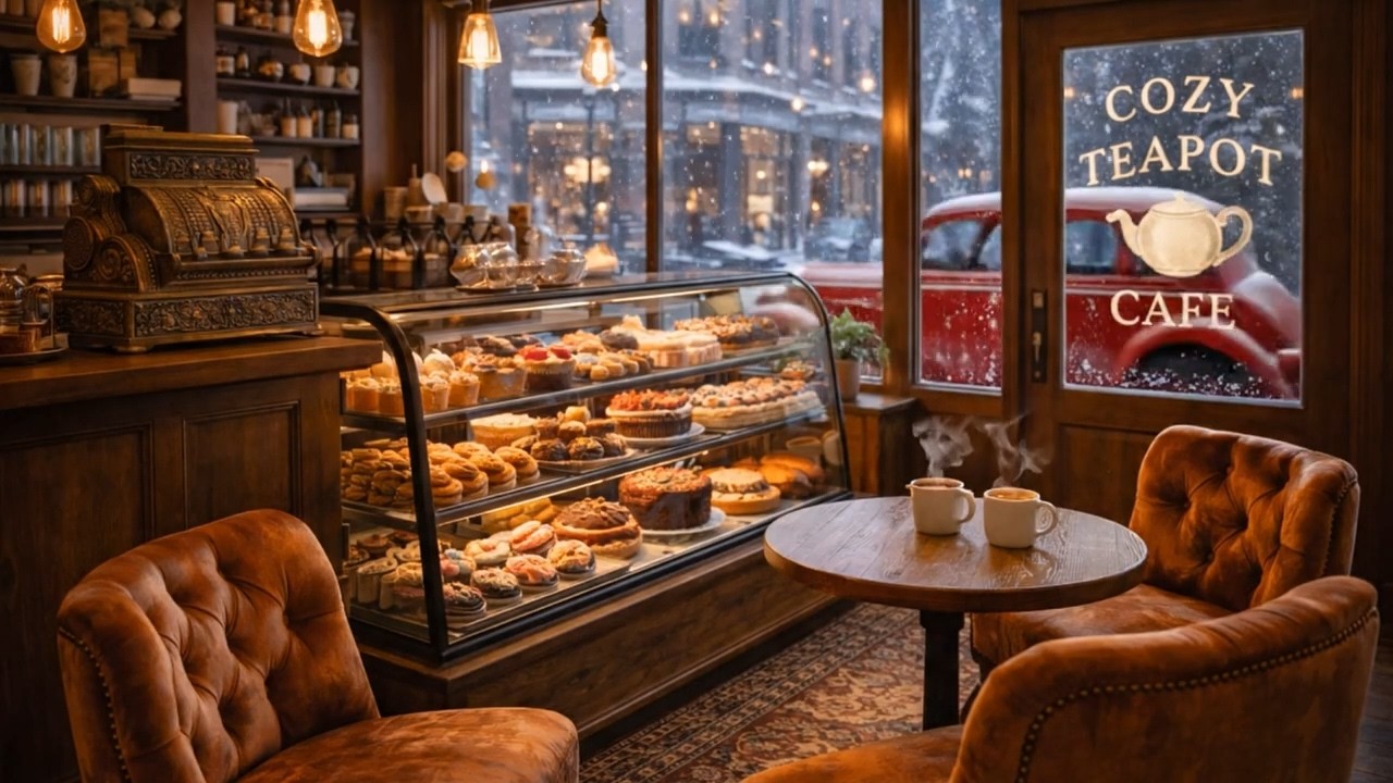 Cozy Snowy Café Ambience ☕❄️ Snow Falling Outside Coffee Shop Window | Study, Relax, Sleep