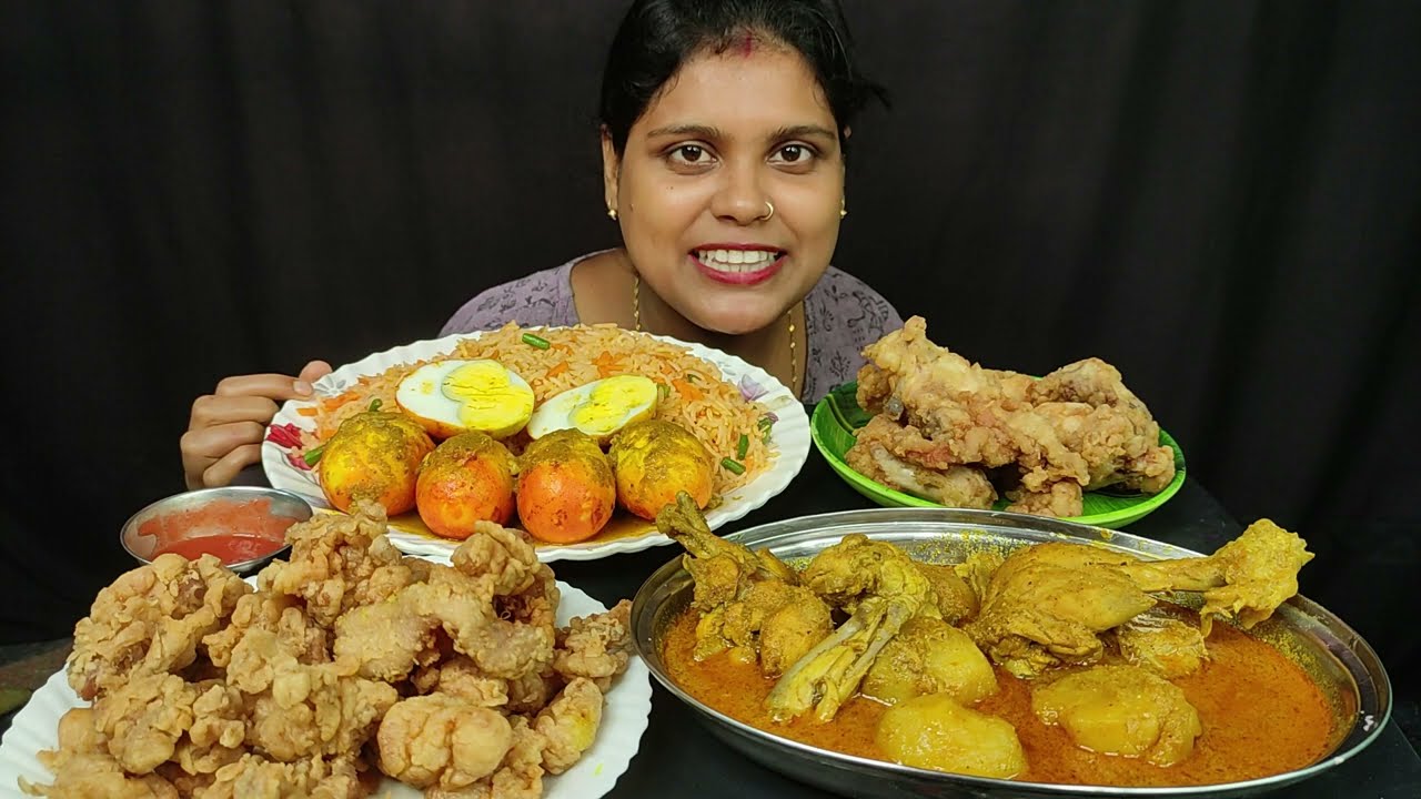 chicken popcron egg chicken curry fried chicken eating show