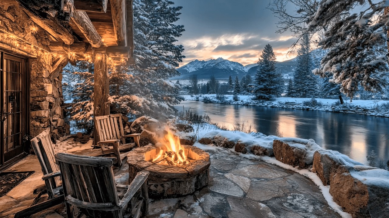 Cozy Autumn Porch Ambience 🍂 | River Campfire, Falling Leaves & Peaceful Birdsong