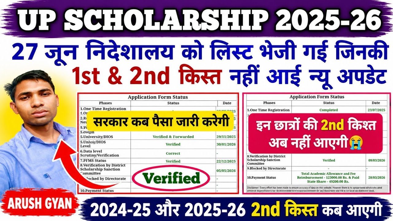 up scholarship 2nd installment kab aayega Verify status paisa kab ayega Pfms no record found 2026