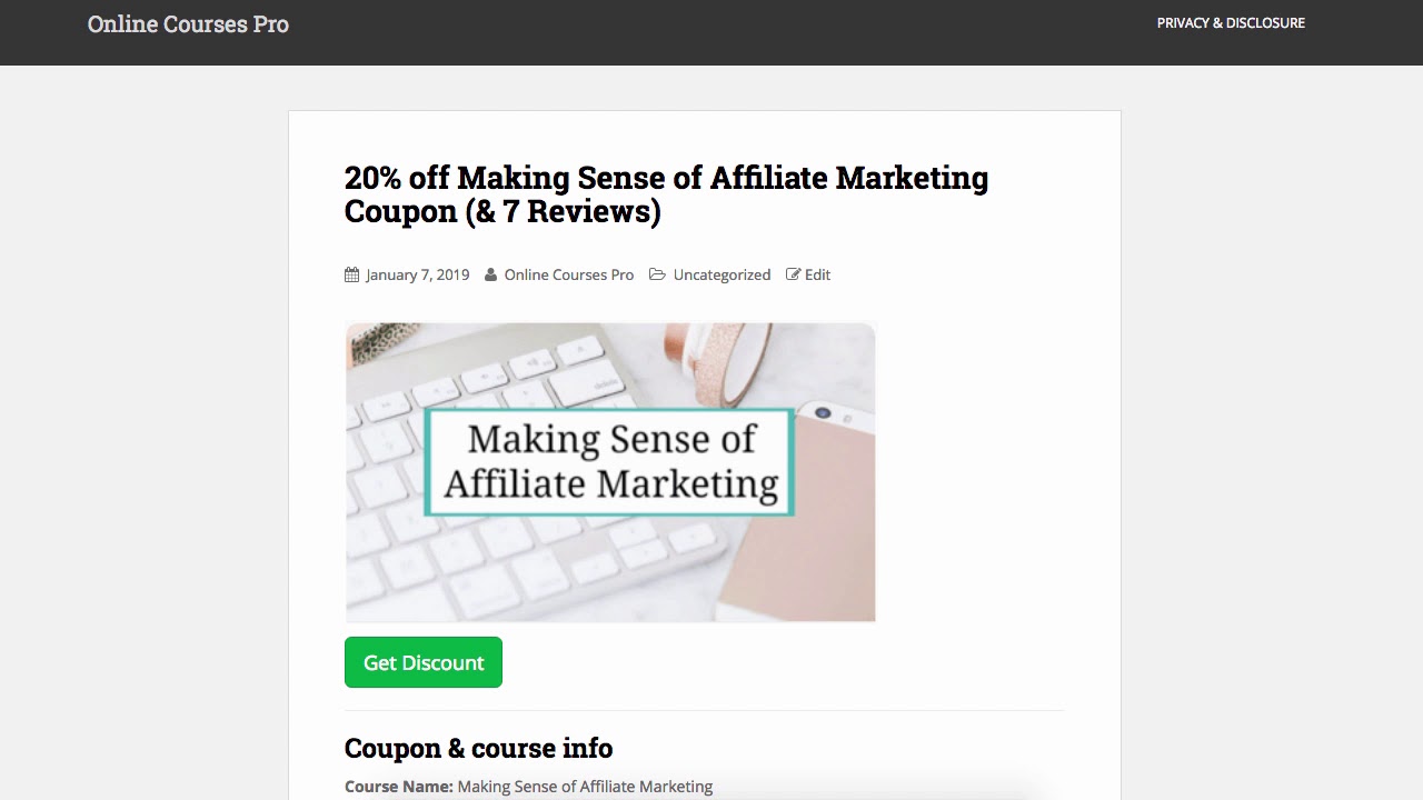 20% off Making Sense of Affiliate Marketing Coupon Code & Reviews