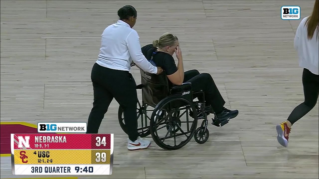 🫣 Ref WHEELCHAIRED Off After Collapsing Near JuJu Watkins, Player TRIPS OVER Her | USC vs Nebraska