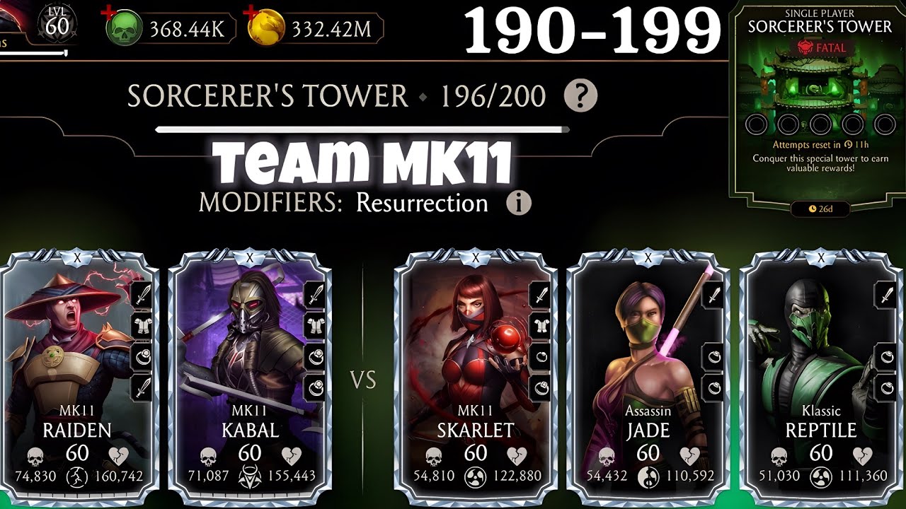MK11 Teams Vs Fatal Sorcerer’s Tower Match 190-199 Fight + Reward MK Mobile