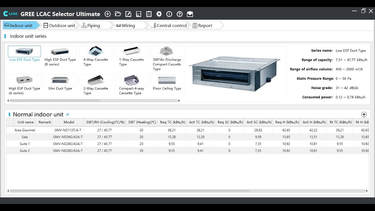Software de Seleção VRF Gree