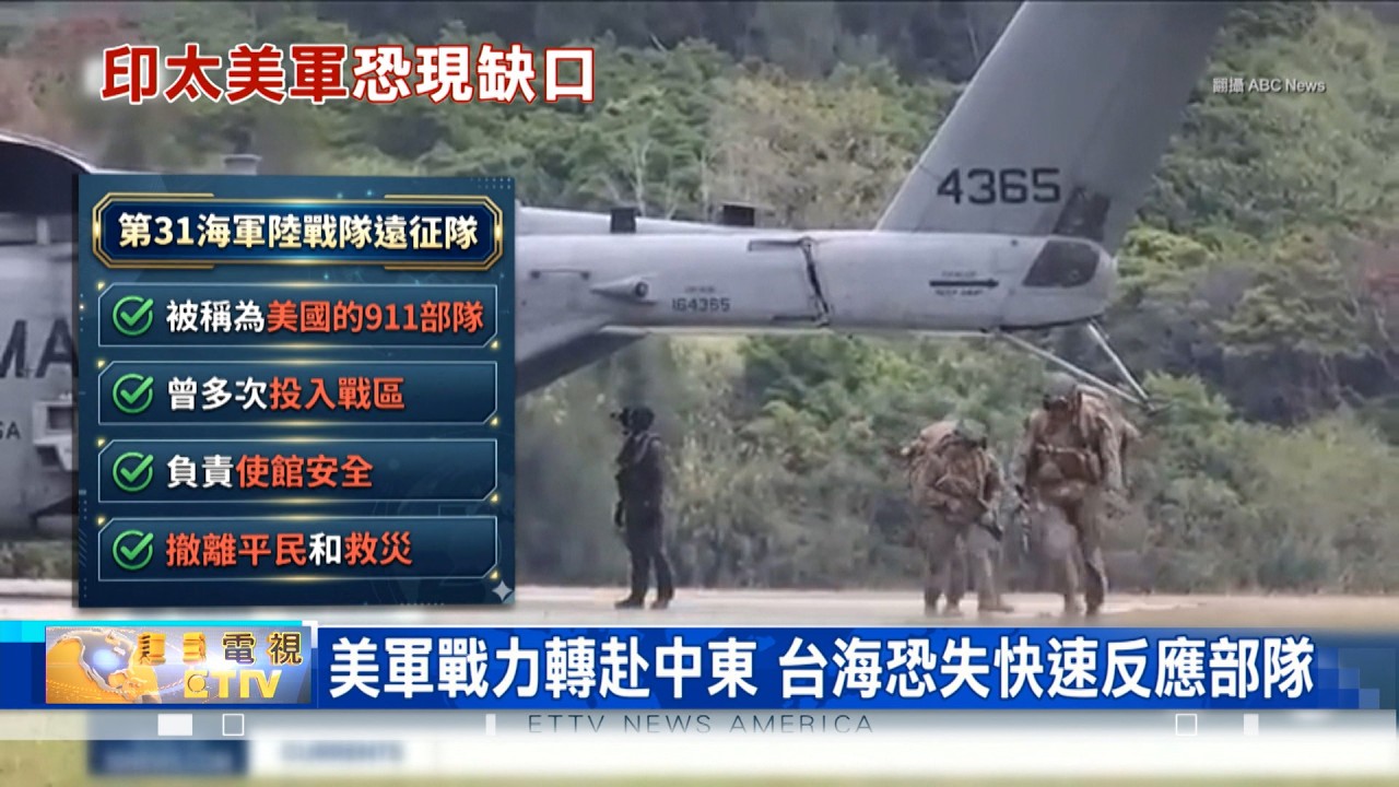 美軍戰力轉赴中東 臺海恐失快速反應部隊