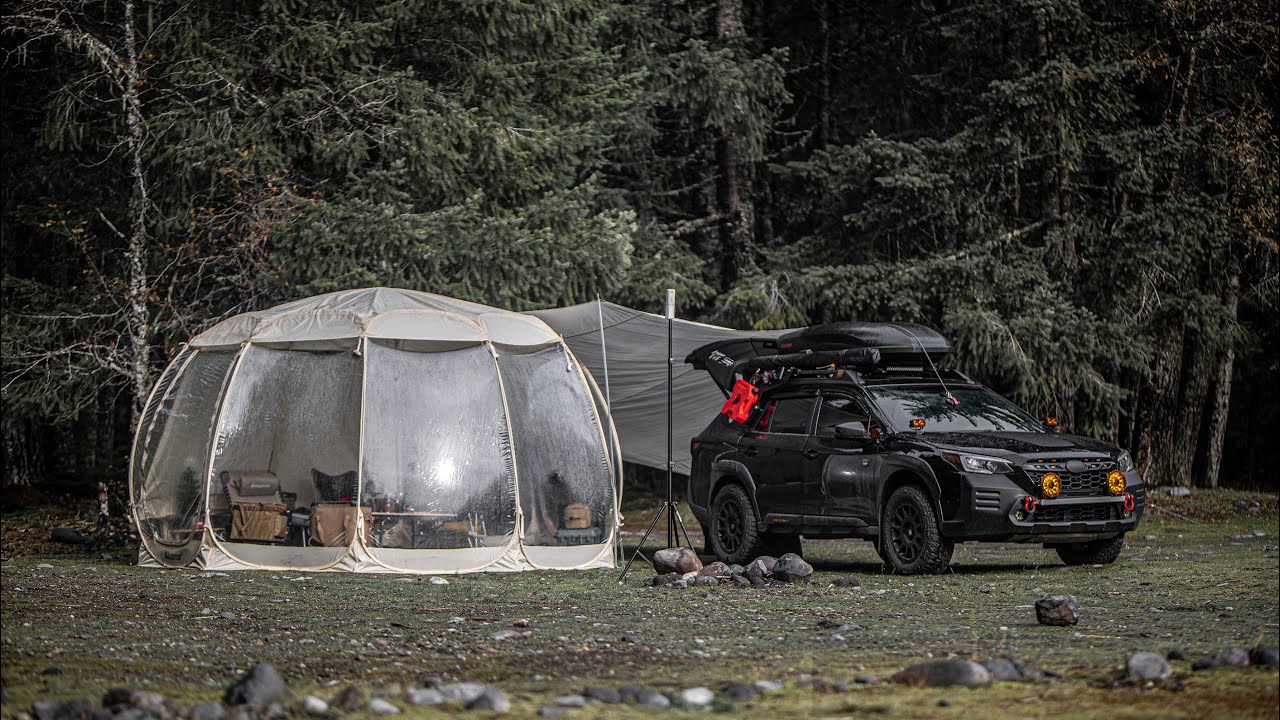 how it's like to CAMP in a BUBBLE tent in the RAIN / Subaru Outback Wilderness