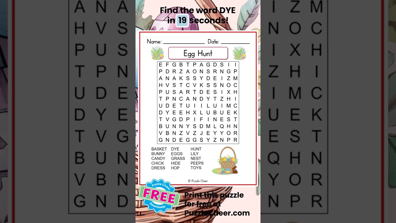 Easter Word Search-Find DYE #wordsearch #wordgames #puzzlegame #wordpuzzle #Eastereggs #dyedeggs