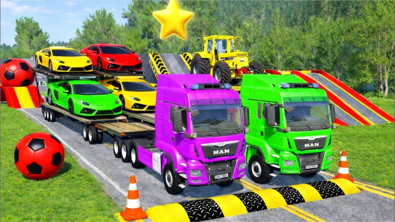 Triple Flatbed Trailer Truck Transport 🚛   Realistic Crashes   BeamNG Drive   Truck Vortex #12