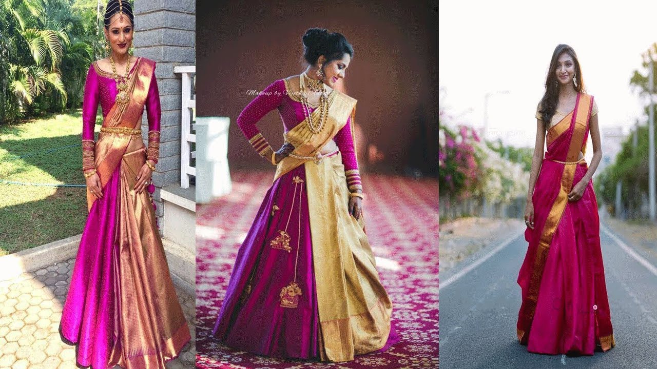 New Silk Fabric Lehenga Saree Designs Ideas ||South Indian Lehenga Saree Designs Ideas