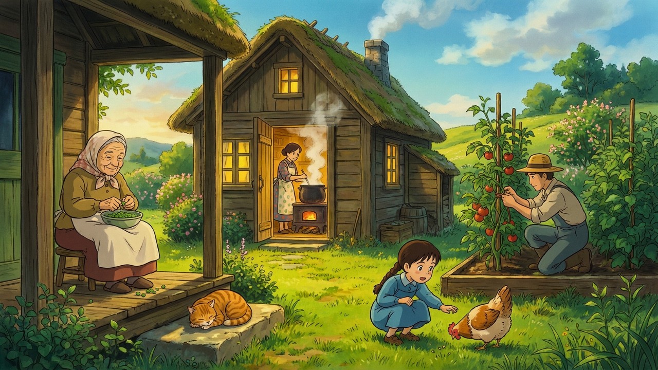 Cozy Village Daily Routine 🍃 Calm Family Life | Relaxing Ghibli-Style ASMR