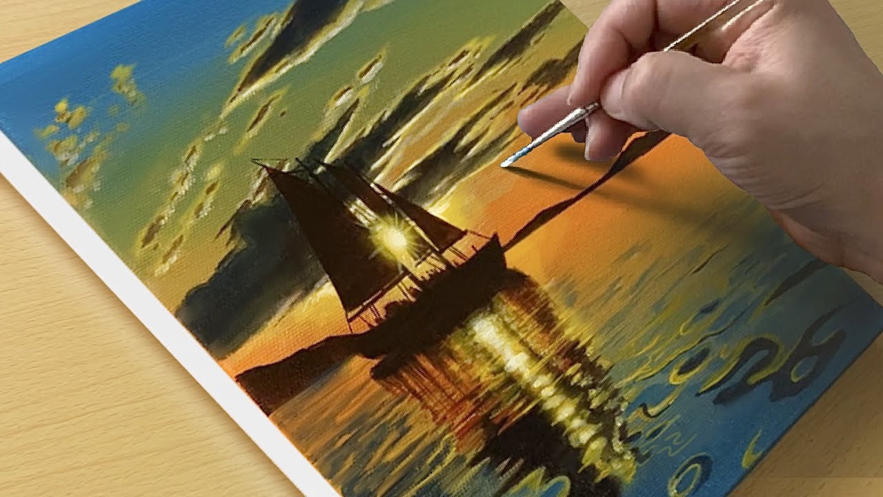 Sunrise Seascape / Acrylic Painting for Beginners /STEP by STEP