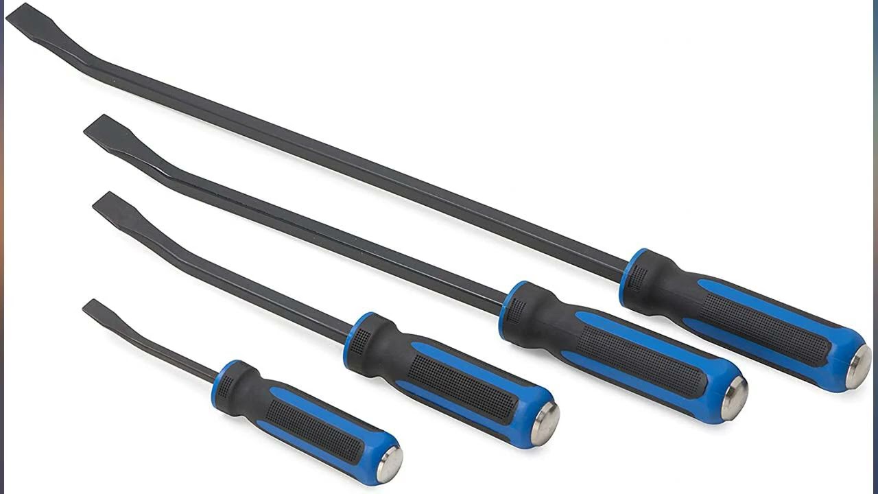 Pry Bar Set, 4-Piece Heavy Duty Mechanic Hand Tools, Thicker Strike Cap Handle, review
