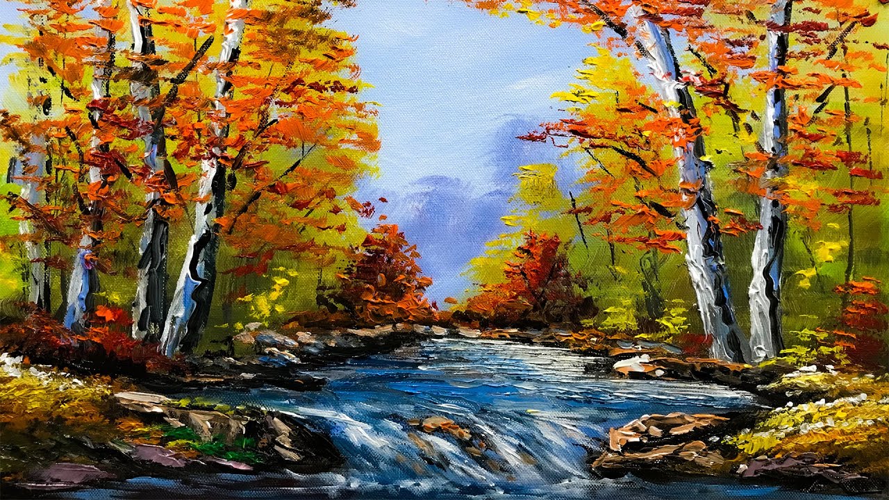 Autumn Forest Trees and Lake STEP by STEP Acrylic Landscape Painting