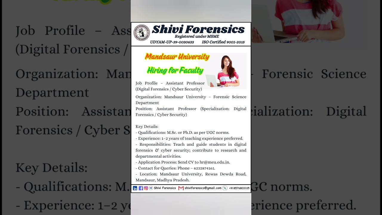 Hiring for Assistant Professor | Digital Forensics 