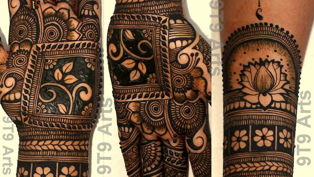 New Stylish Dulhan Mehndi Henna Designs for Beginners Step by Step||Front Hand Bridal Mehndi 9t9arts