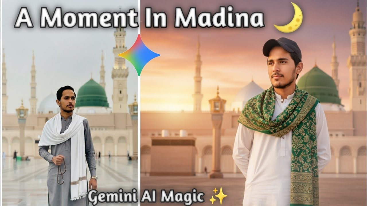 Gemini AI – Masjid e Nabawi Spiritual Photo Edit | Realistic AI Art | Viral Editing Concept 2025