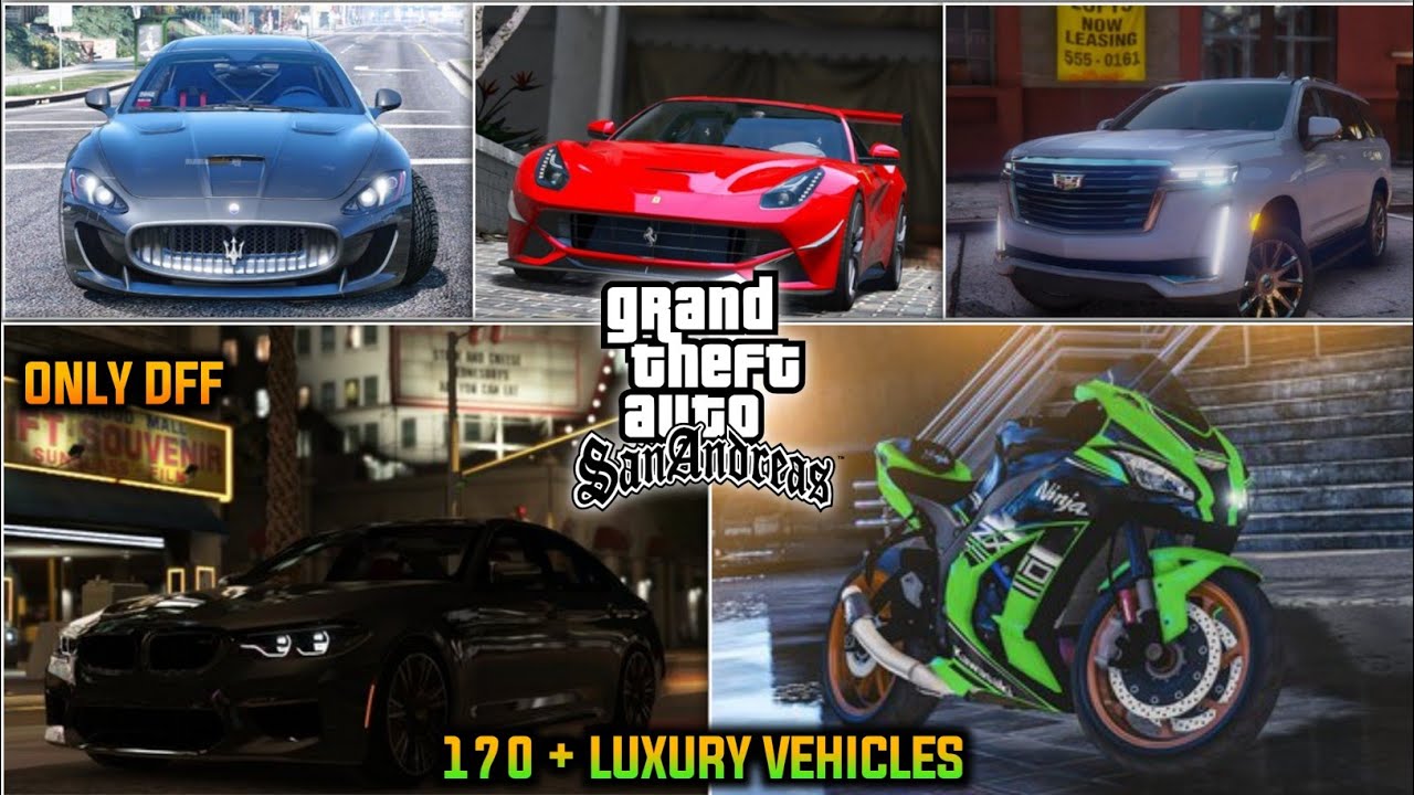 [130 MB]GTA SA ANDROID 170+ LUXURY PREMIUM CARS AND BIKES MOD PACK | ONLY DFF | FULL HD CARS