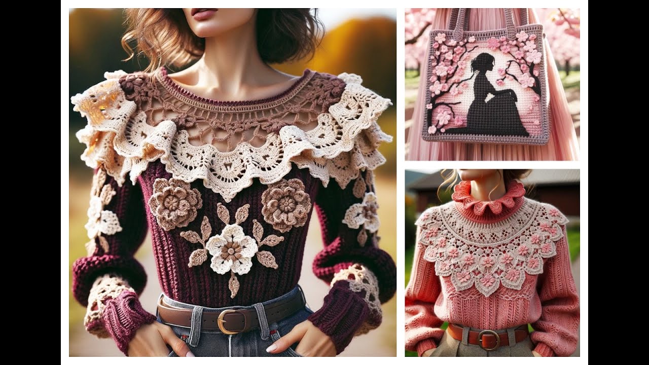 Sweaters and Bags: A Poem of Ruffles and Lace (Sharing Ideas)#crochet #knitted #sweater #design