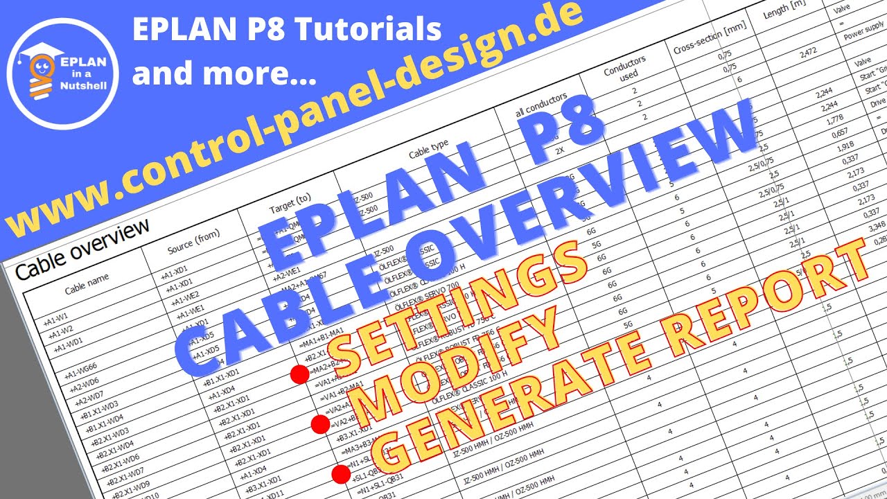 Обзор кабелей в EPLAN. Как создать свою форму обзора кабелей и настроить её.
