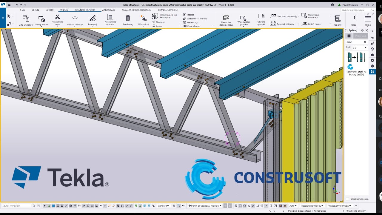 Profile gięte | folded profiles - Tekla Structures | Konwertuj profil na blachy (m094)