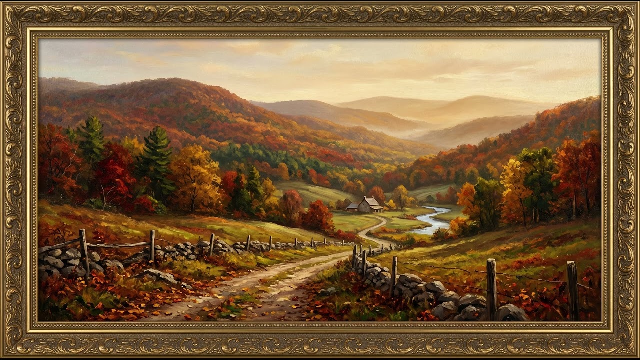 Frame TV Art | Autumn Valley Farmhouse Landscape | 4K Ambient Art for Any TV