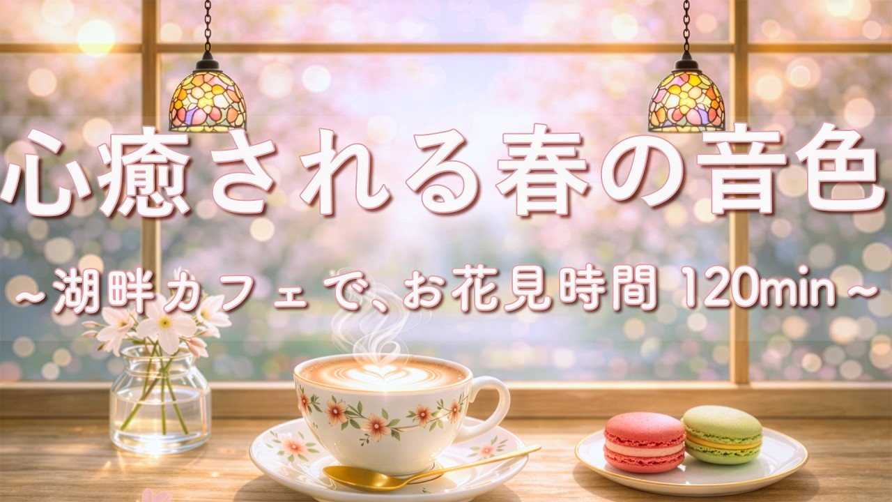 【春の癒しBGM】湖畔カフェで癒しのお花見時間🌸｜Spring Relaxing Piano & Guitar – 120min｜優しいギター＆ピアノのリラックス音楽｜癒し・読書・リラックスBGM