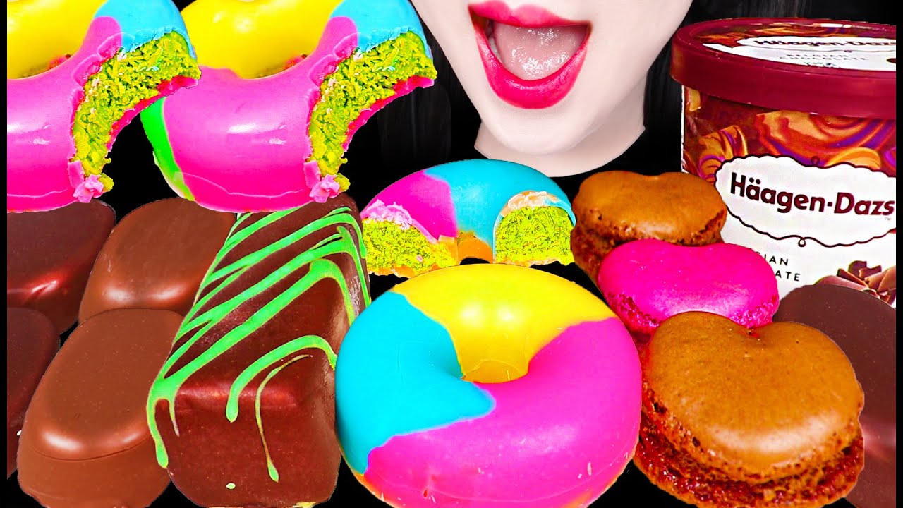 ASMR Dubai Chocolate Ice Cream Donut 두바이 초콜릿 아이스크림 도넛 먹방 Mukbang, Eating