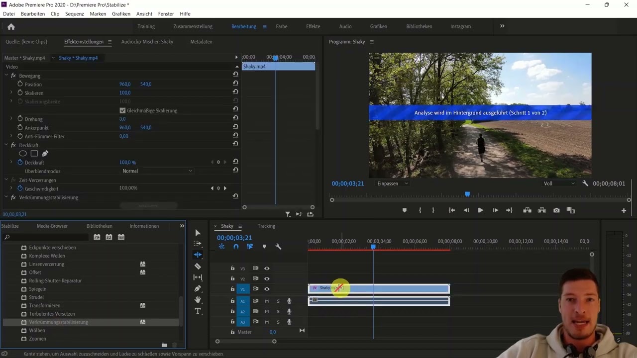 Bildstabilisierung bei verwackeltem Footage