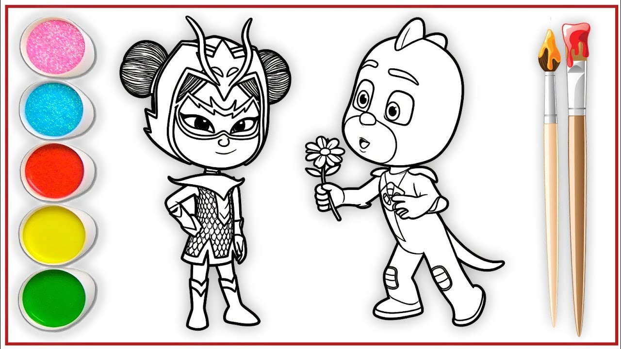 Раскраска с персонажами PJ Masks: Ань Ю и Гекко | Как нарисовать и раскрасить PJ Masks