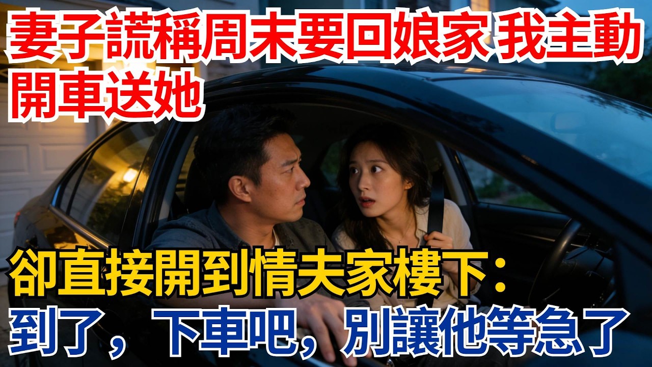 妻子謊稱周末要回娘家，我主動開車送她，卻直接開到情夫家樓下：到了，下車吧，別讓他等急了【都市際遇】#都市情感#情感故事#妻子出軌#出軌故事#婚姻背叛#反轉劇情
