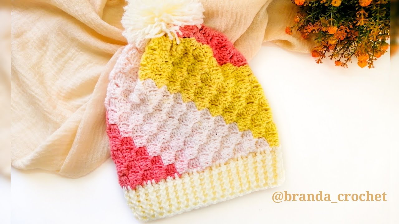 كروشيه طاقيه/آيس كاب بغرزة المربعات (c2c stitch)
