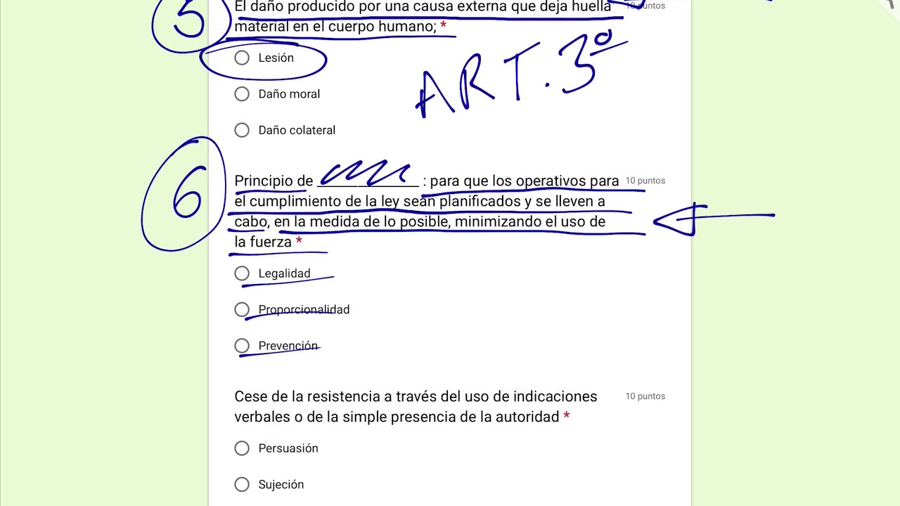 USO DE LA FUERZA, CUESTIONARIO RESUELTO.