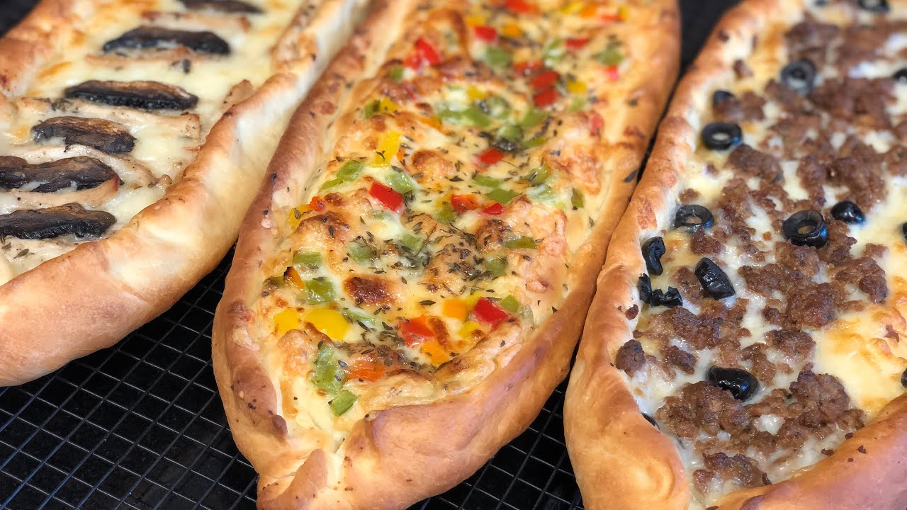 البيتزا التركية بعجين راائع و تلاث حشوات🇹🇷 Pizza turque (Pide) recette facile trois garnitures