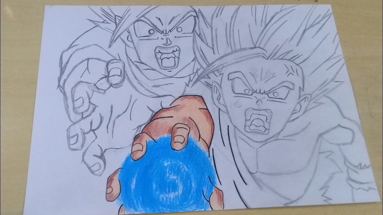 KAMEHAMEHA de GOHAN e GOKU Desenhando CENA de ANIME AO VIVO