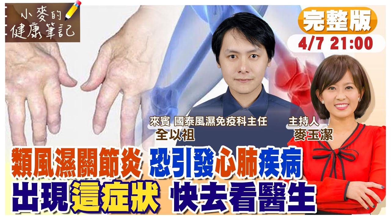 【#小麥的健康筆記】天氣變化關節紅腫痠痛小心類風濕性關節炎｜治不好也死不了? 起床關節僵硬達6週快就醫｜忽略關節痛小心恐引發心肺疾病 20230408完整版@CtiNews@健康我加1CtiHealthyme