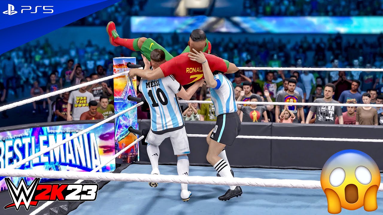 WWE 2K23 - Messi & Maradona vs. Cristiano & Bruno Fernandes - Tag Team Match | PS5™ [4K60]