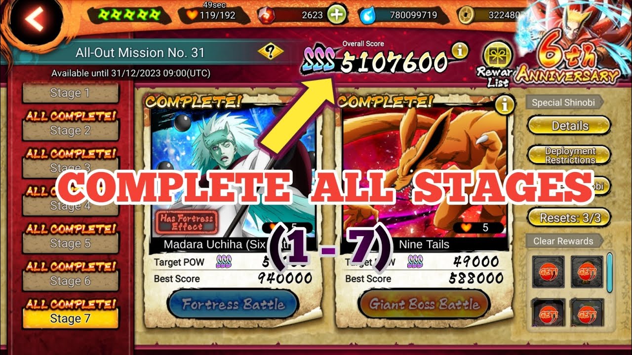 Nxb Nv: All-Out Mission 31 All Stages (1-7) Completed SSS AOM ✅ | 6th Anniversary Ninja Voltage
