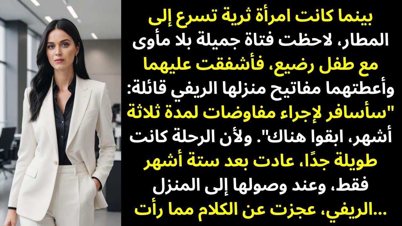 وأنا مسرعة إلى المطار، لاحظتُ امرأة ثرية فتاةً مشرّدة جميلة تحمل طفلًا… فقررت مساعدتها