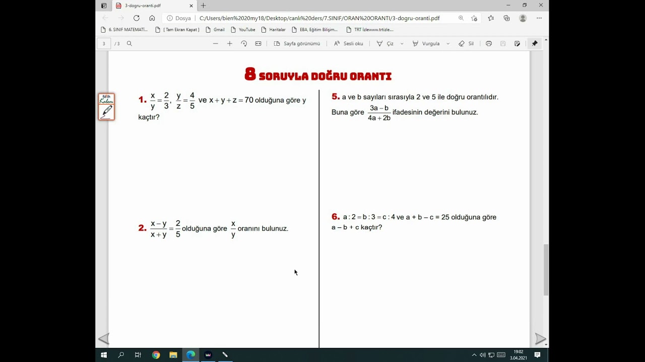 7. Sınıf Doğru Orantı Soru Çözümleri