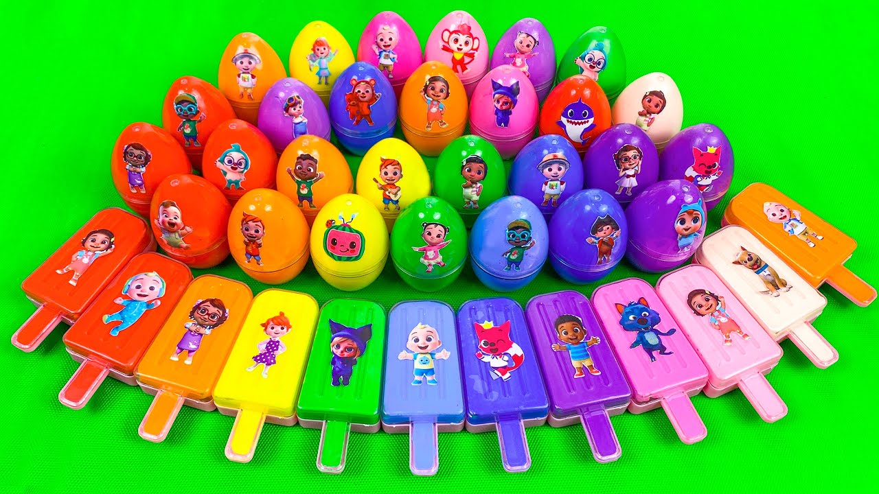 Cocomelon Slime 🌈 Finding Hidden Rainbow Slime Eggs & Ice cream with JJ & Pinkfong! Satisfying ASMR