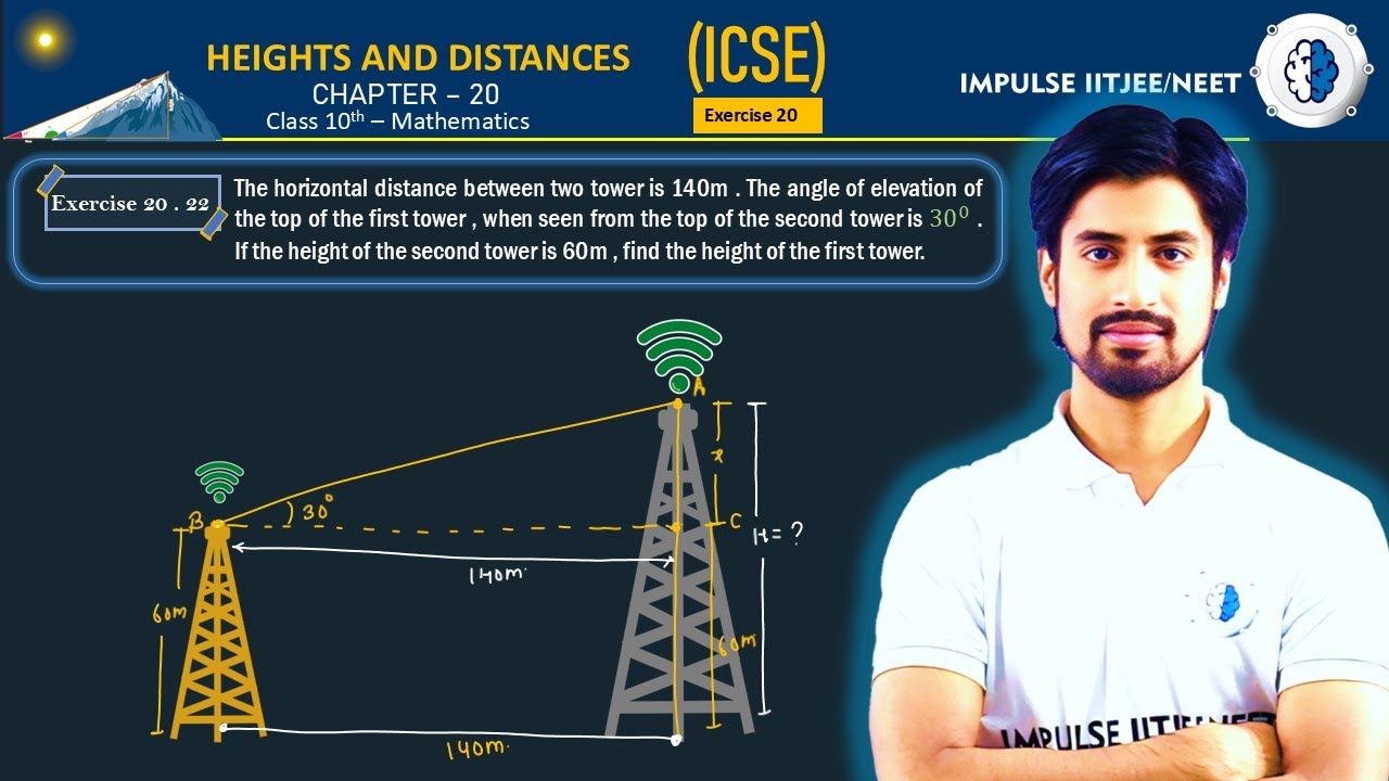 The horizontal distance between two tower is 140m . The angle of elevation of the top of the first