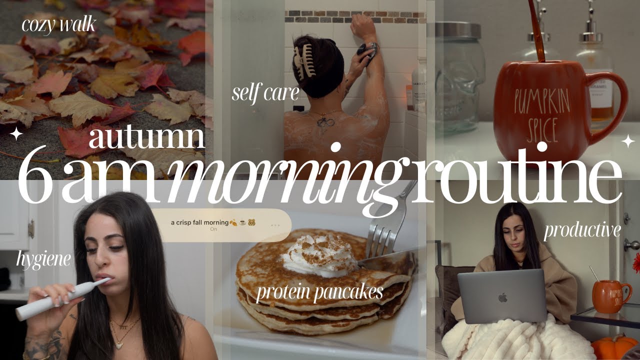 A CRISP 6 AM FALL MORNING🍂🕯️ *aesthetic* pumpkin spiced latte, self care, productive, warm pancakes