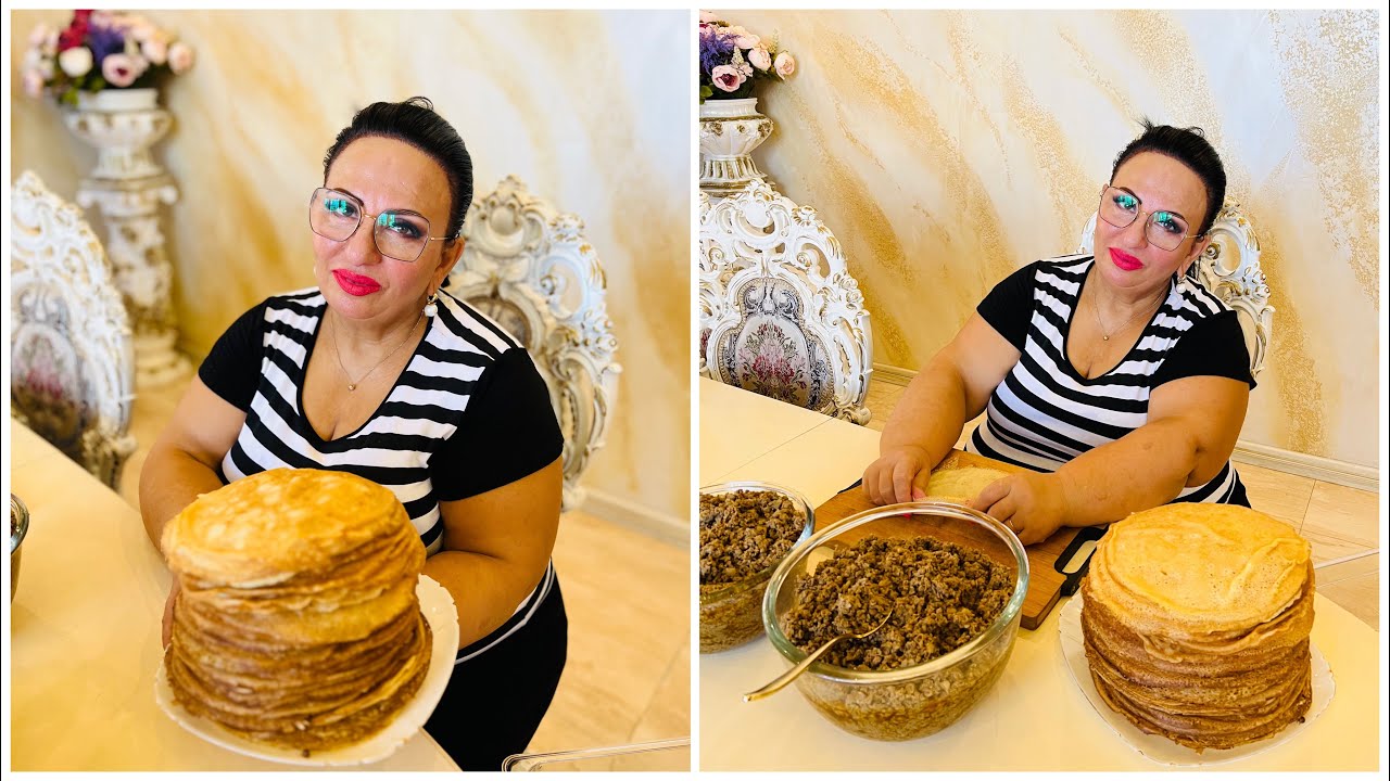 БЛИНЧИКИ НОВОГОДНИЕ САМЫЕ ВКУСНЫЕ. Блинчики с мясом. Блинчики к праздничному столу. #арусякавказ