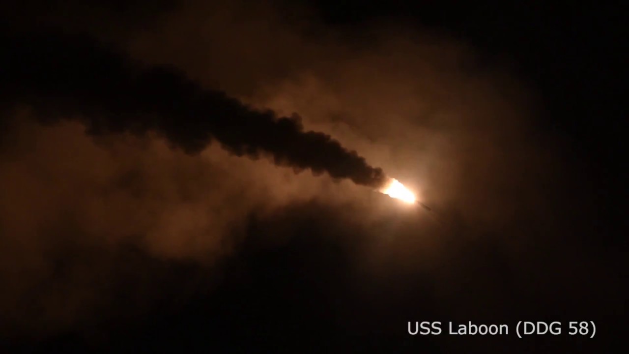USS Laboon and USS Higgins fire Tomahawk cruise missiles at Syria