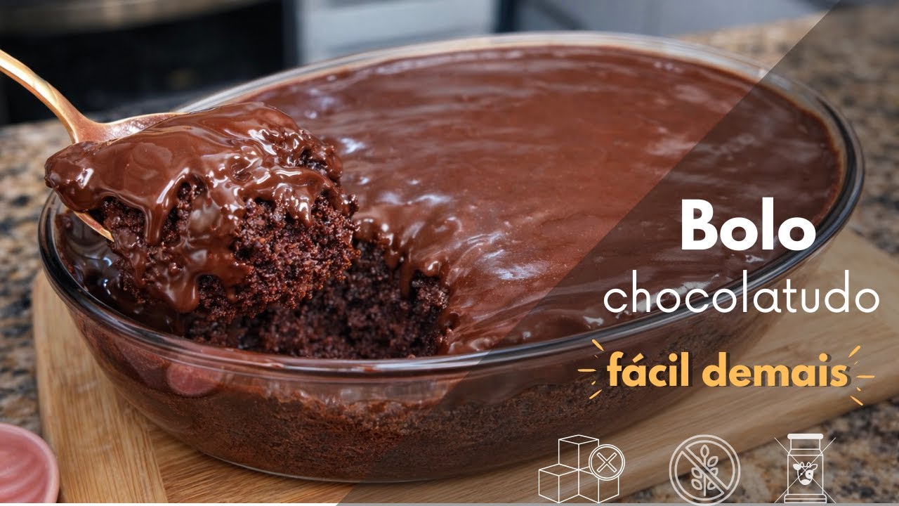 BOLO DE CHOCOLATE FOFINHO, FÁCIL, RÁPIDO, SEM TRIGO E SEM LEITE. FEITO A MÃO! 