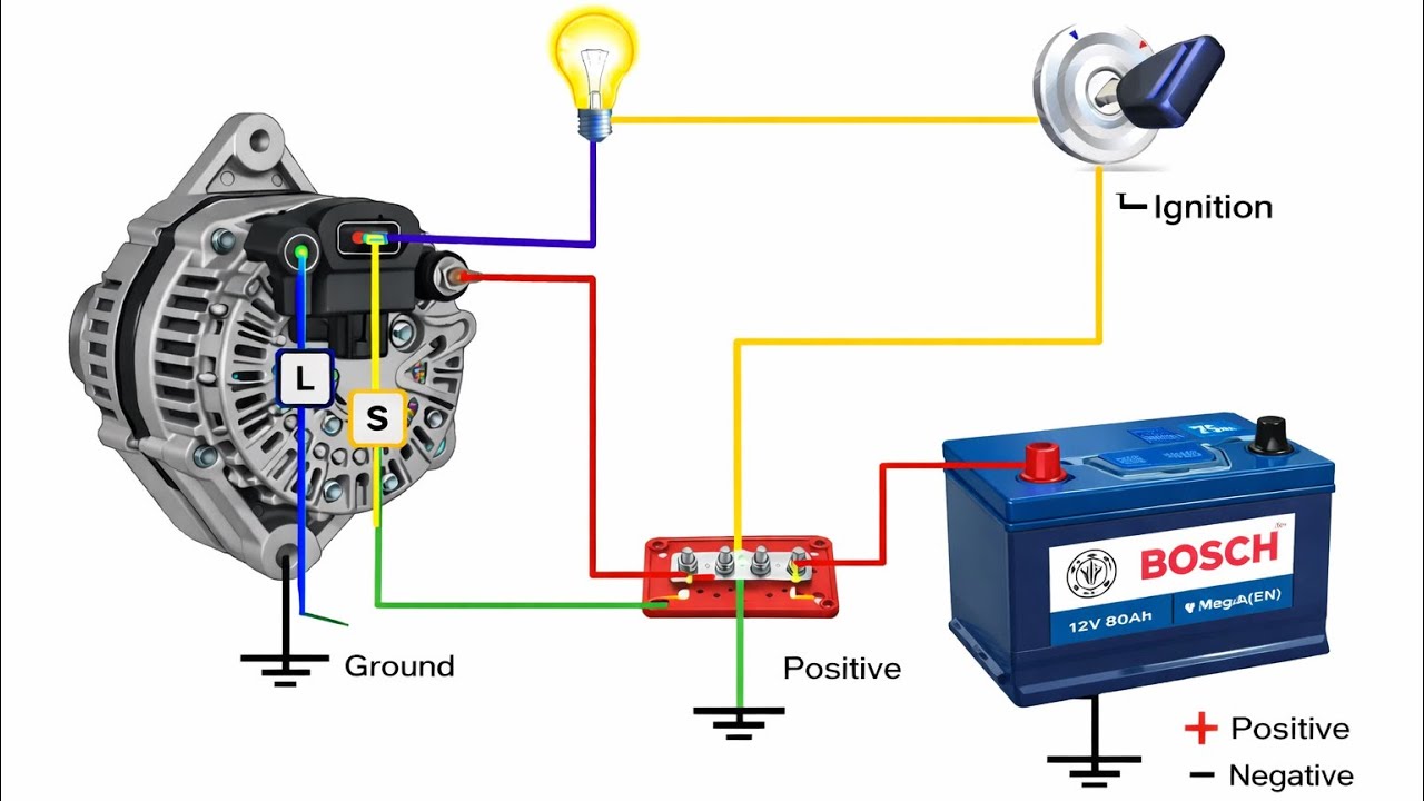 how to connection 3 pin alternator | 3 wire alternator wiring diagram | car alternator wiring