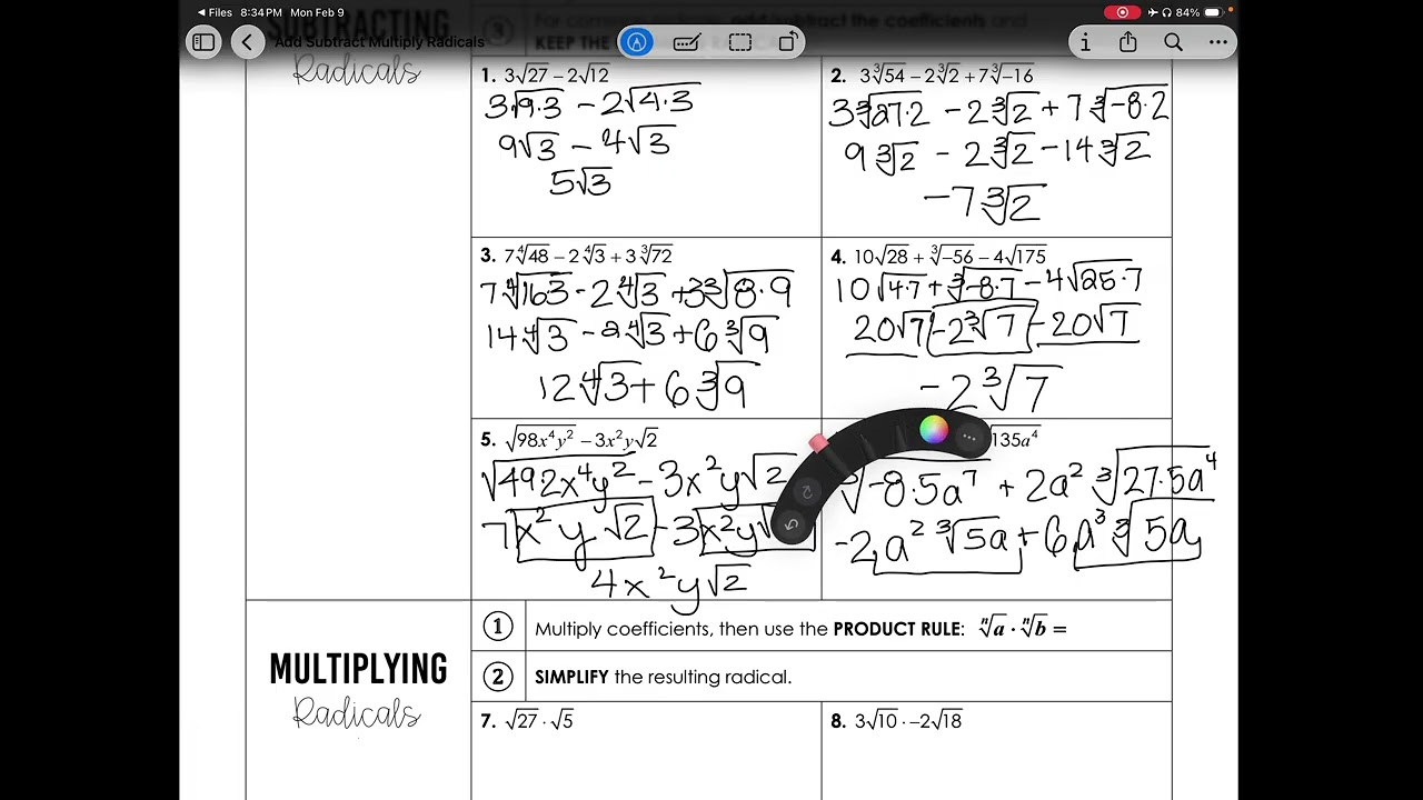 Algebra 2 Adding, Subtracting, and Multiplying Radicals