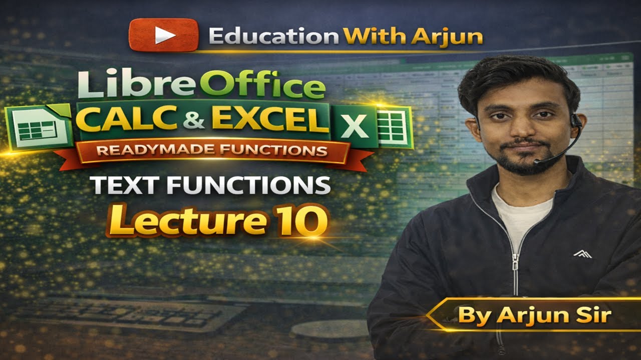 Lecture 10 LibreOffice Calc & MS Excel Readymade Functions (Text Functions) || Computer by Arjun Sir